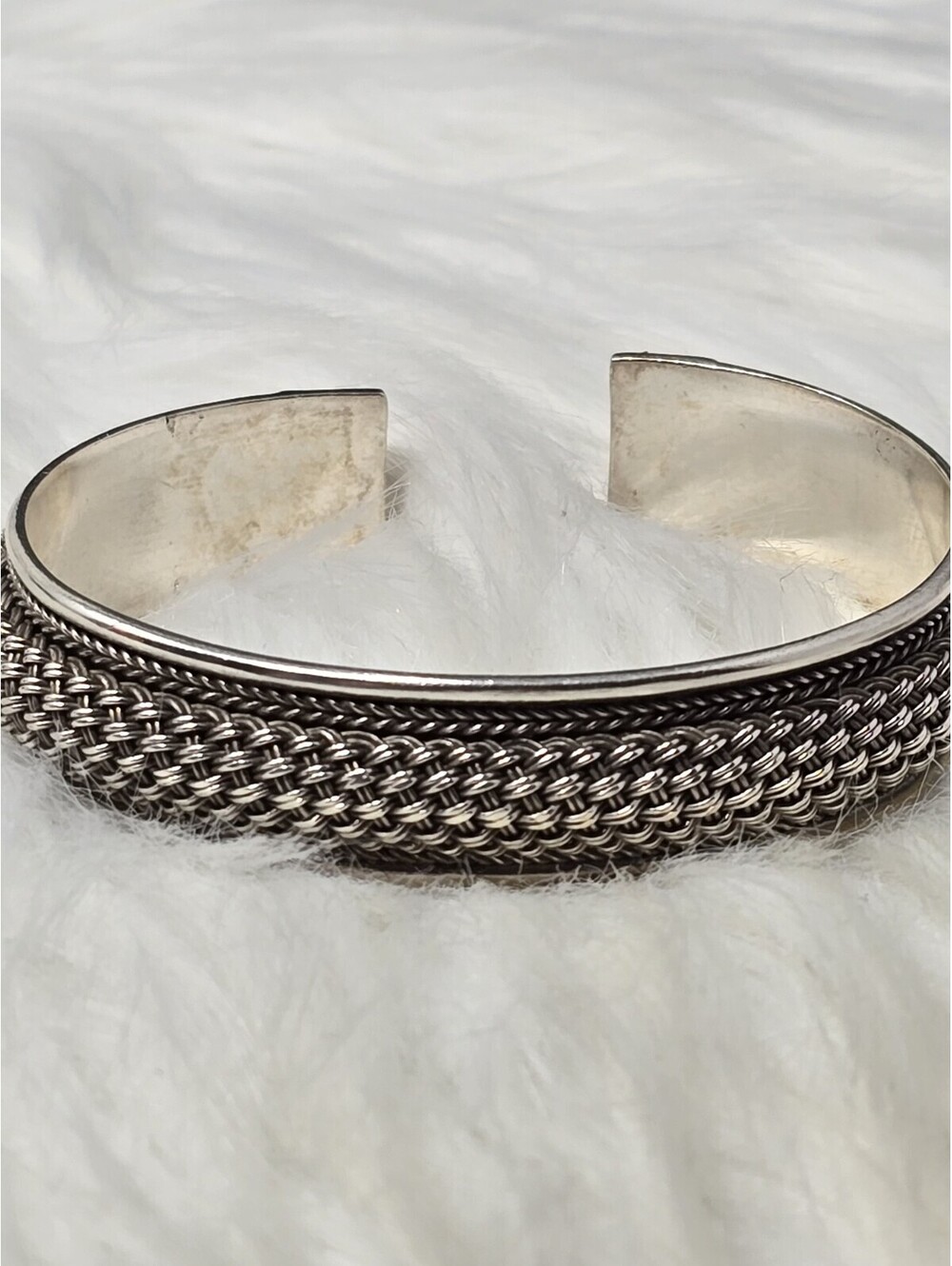 Heavy 29g Sterling Silver Woven Cuff Bracelet 925 Bali Style